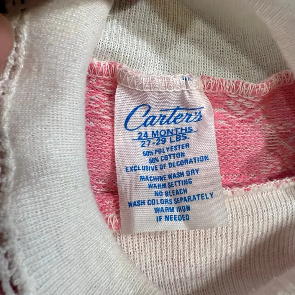 Vintage 70s Carters Jumpsuit Pink Patterned White Collar Toddler Girl Sz‎ 24 Mos